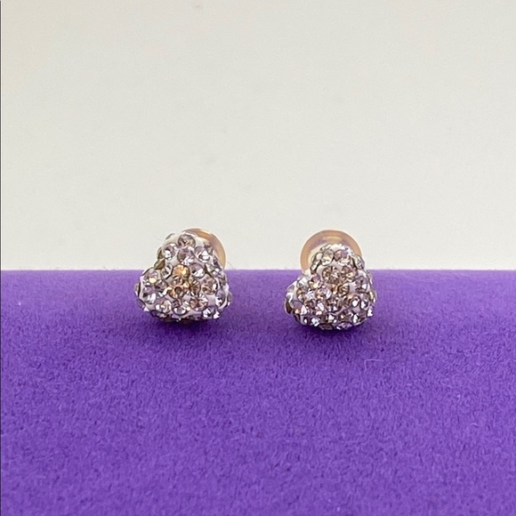 💛 Elegant 14k Gold Crystal Heart Stud Earrings - Picture 1 of 5